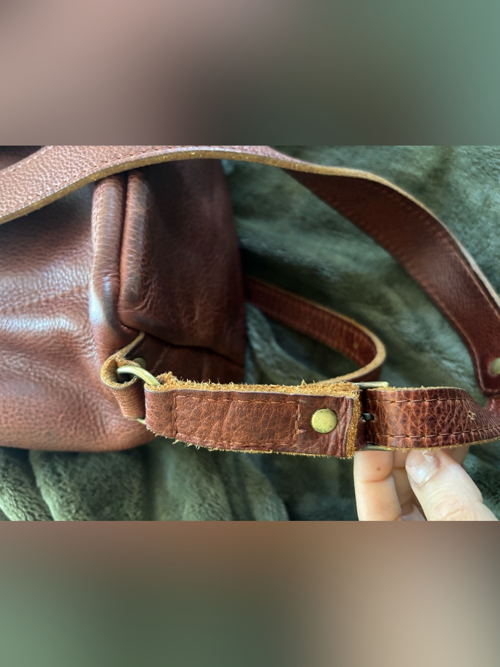 Portland Leather Nutmeg Brown Pebbled Leather Bucket Backpack - Picture 10 of 13